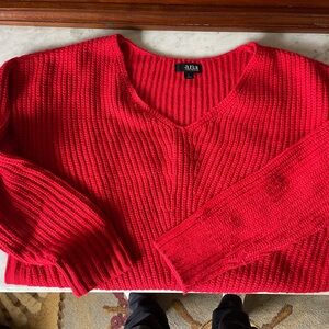 a.n.a Women's V-Neck Sweater in Bold Red
